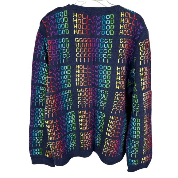 Gucci Hollywood Wool Blend Long Sleeve Logo Navy Blue Crew Neck Sweater L - Picture 2 of 6